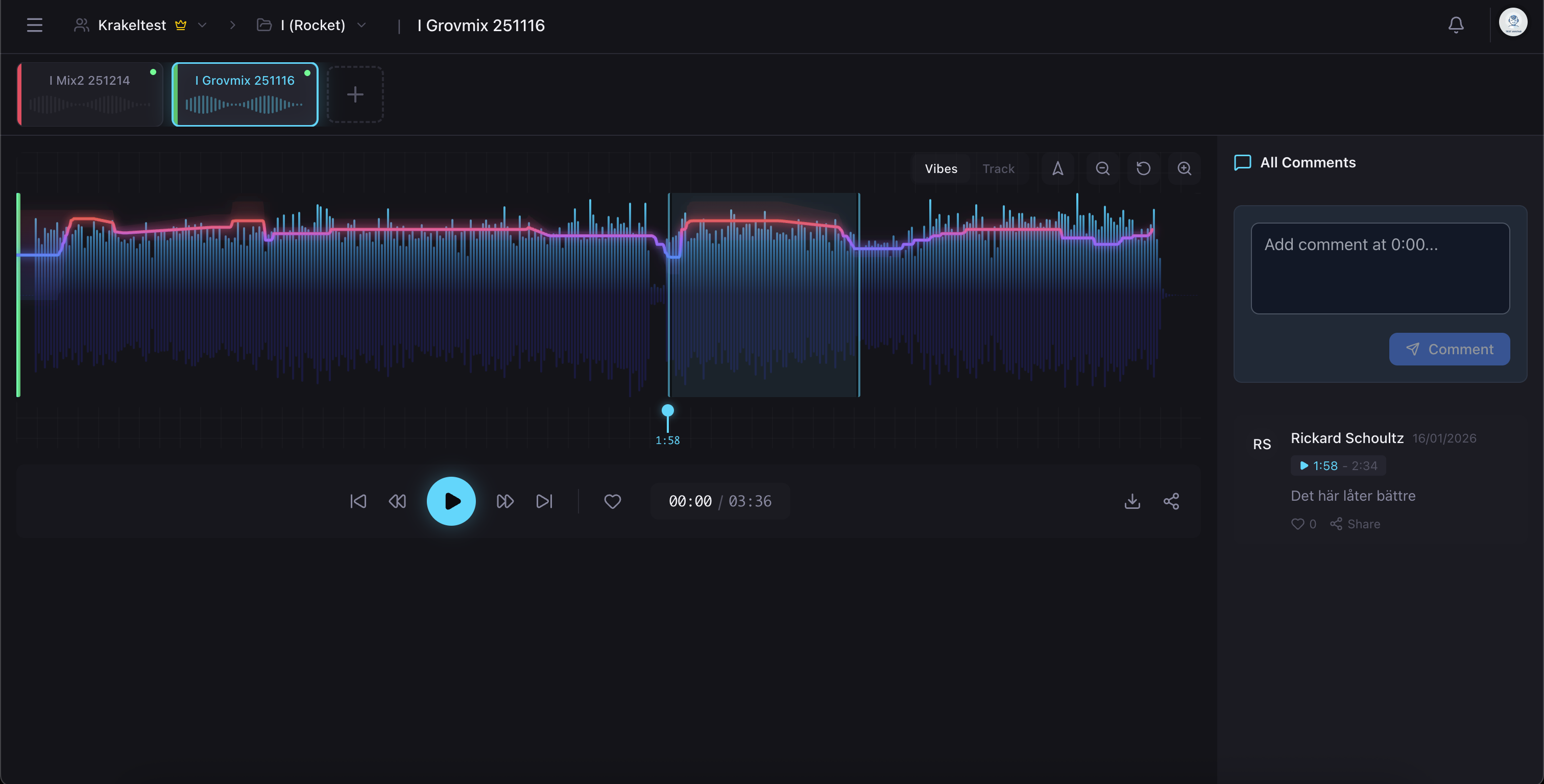 Jammet.online — Vibes visualization with waveform commenting